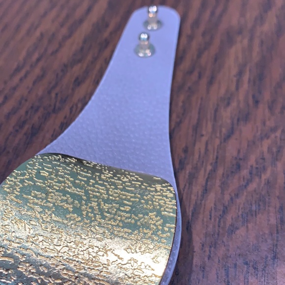 Hammered Metal Vegan Gray Leather Bracelet - Picture 4 of 5